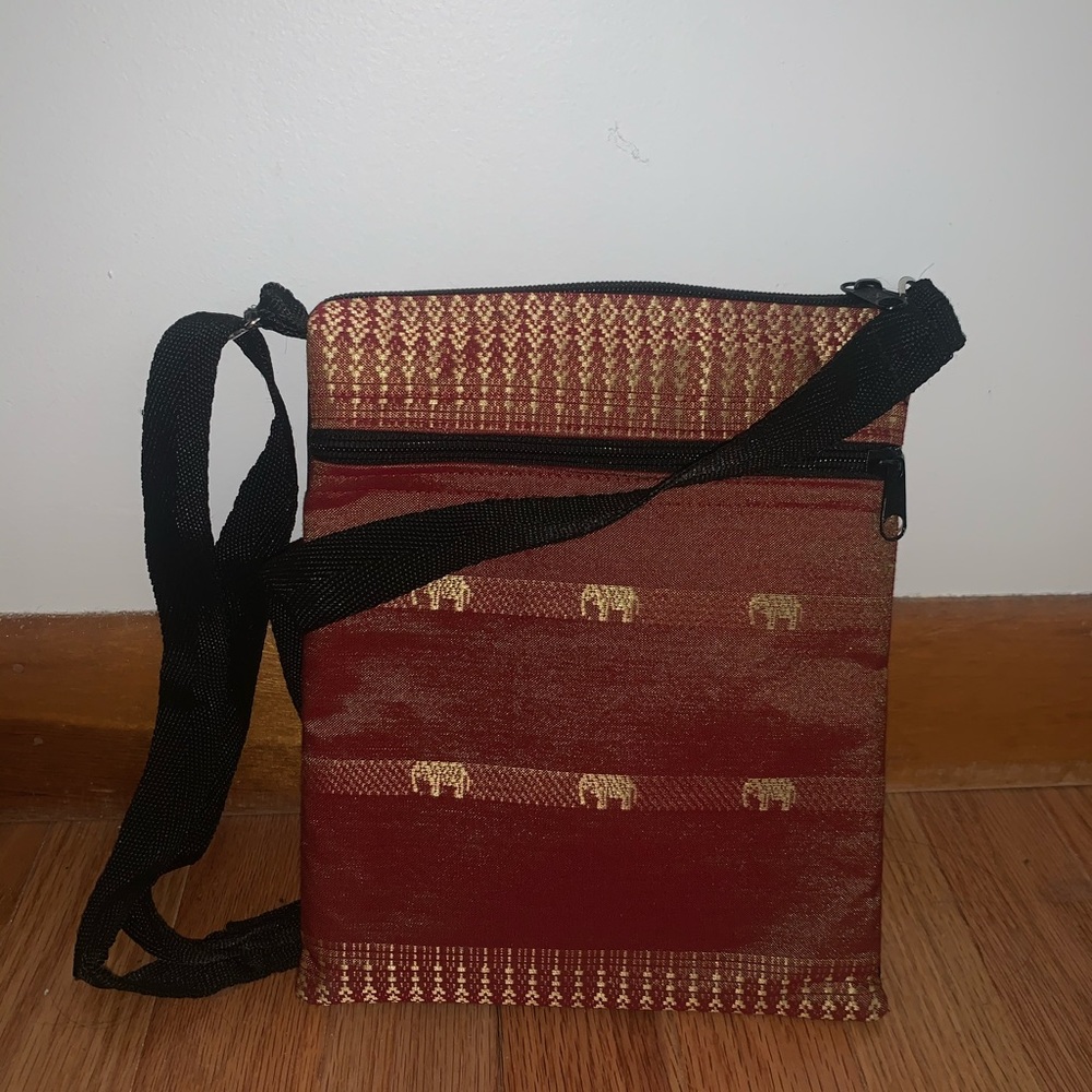 Maroon and Gold patterned crossbody bag